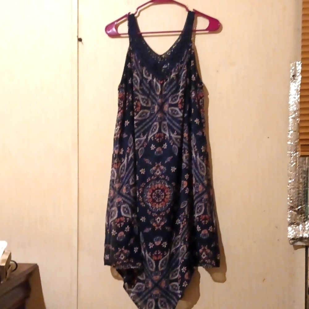 Bohemian scarf navy and print spaghetti strap mini dress